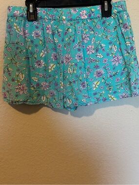 OshKosh Girls Teal Floral Pattern Shorts Stretch Waist Size 14